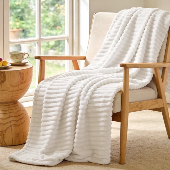 SoComfy by Bedelite Cream Blanket for Couch & Bed, 300GSM Soft & Warm Fleece Blanket, Decorative and Giftable Striped Blankets for Women, Men