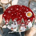 thumbnail image 2 of Red Christmas Round Tablecloth, Fitted Table Cover with Elastic for 36"-44" Round Tables, Snowman Snowflake Xmas Tree Winter Table Cloth Outdoor Indoor Dinning Party Waterproof Tablecloths, 2 of 7
