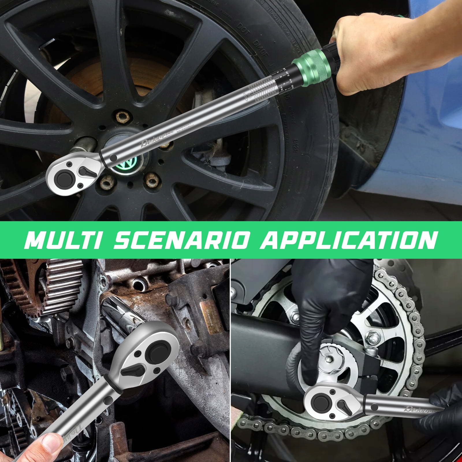 Torque Wrench 1/2 inch 20-220NM with 3/8 inch Adapter, 1/2 125mm Adapter