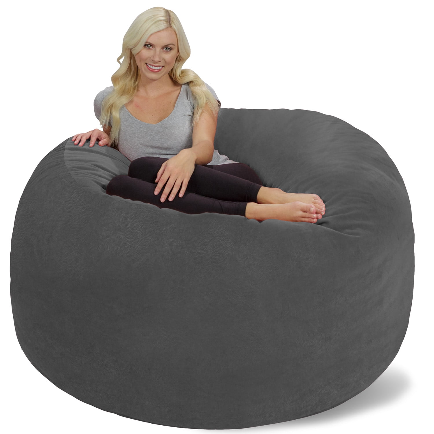 Chill Sack Bean Bag Chair, Memory Foam with Microsuede Cover, Kids, Adults, 6 ft, Grey Pebble
