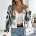 thumbnail image 7 of biudgviw Cardigan Sweaters for Women Long Sleeve Striped Open Front Cropped Tops Loose Soft Knit Bolero Fall Winter Outwear, 7 of 7