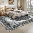 thumbnail image 2 of Wondo 5x8 Black Area Rug - Machine Washable Non-Slip Rubber Backing, Low Pile Vintage Carpet for Living Room Bedroom Kitchen Dining Office, 2 of 9