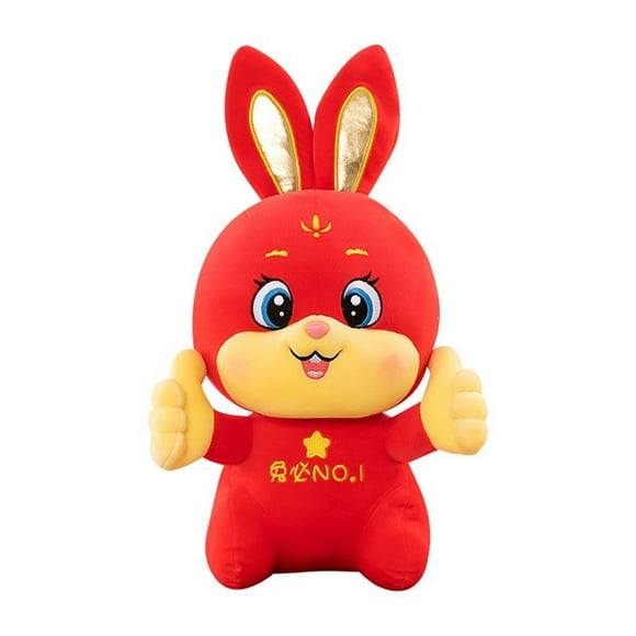MesaSe Mascotte de Lapin Poupées Cadeaux du Nouvel An 2023 Jouet en Peluche Coton PP Décoration Maison Durable Jouets Chinois Zodiaque Rouge