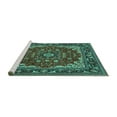 thumbnail image 2 of Ahgly Company Machine Washable Indoor Rectangle Medallion Turquoise Blue Traditional Area Rugs, 3' x 5', 2 of 4