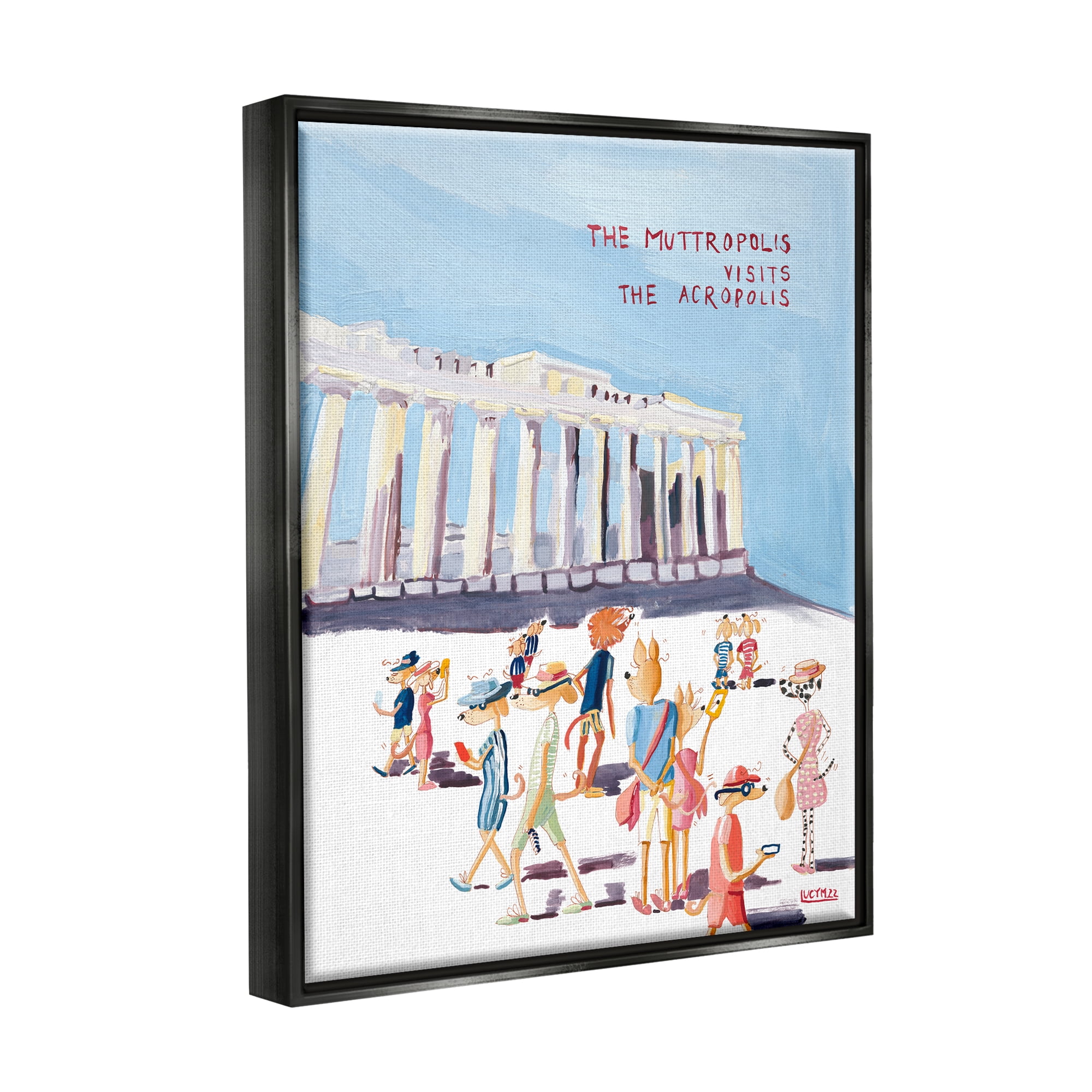 Stupell Industries Muttropolis Visits Acropolis Funny Animals & Insects Painting Black Floater Framed Art Print Wall Art