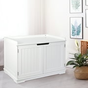 HomGarden Multi-Functional Cat Washroom Bench Hidden Cat Litter Box Enclosure Furniture White