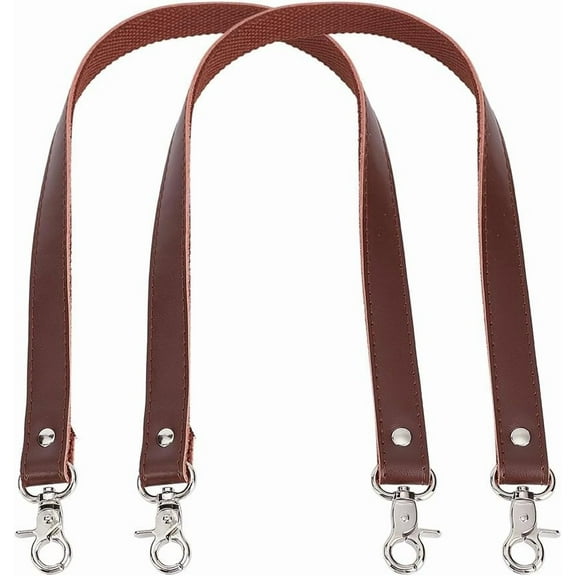 2pcs Brown Leather Bag Handles 22Inch/60cm Cowhide Purse Strap Sewing Canvas Replacement Handbag Shoulder Bag Strap Wide Bag Strap with Silver Buckles for Handbag Shoulder Bag for making
