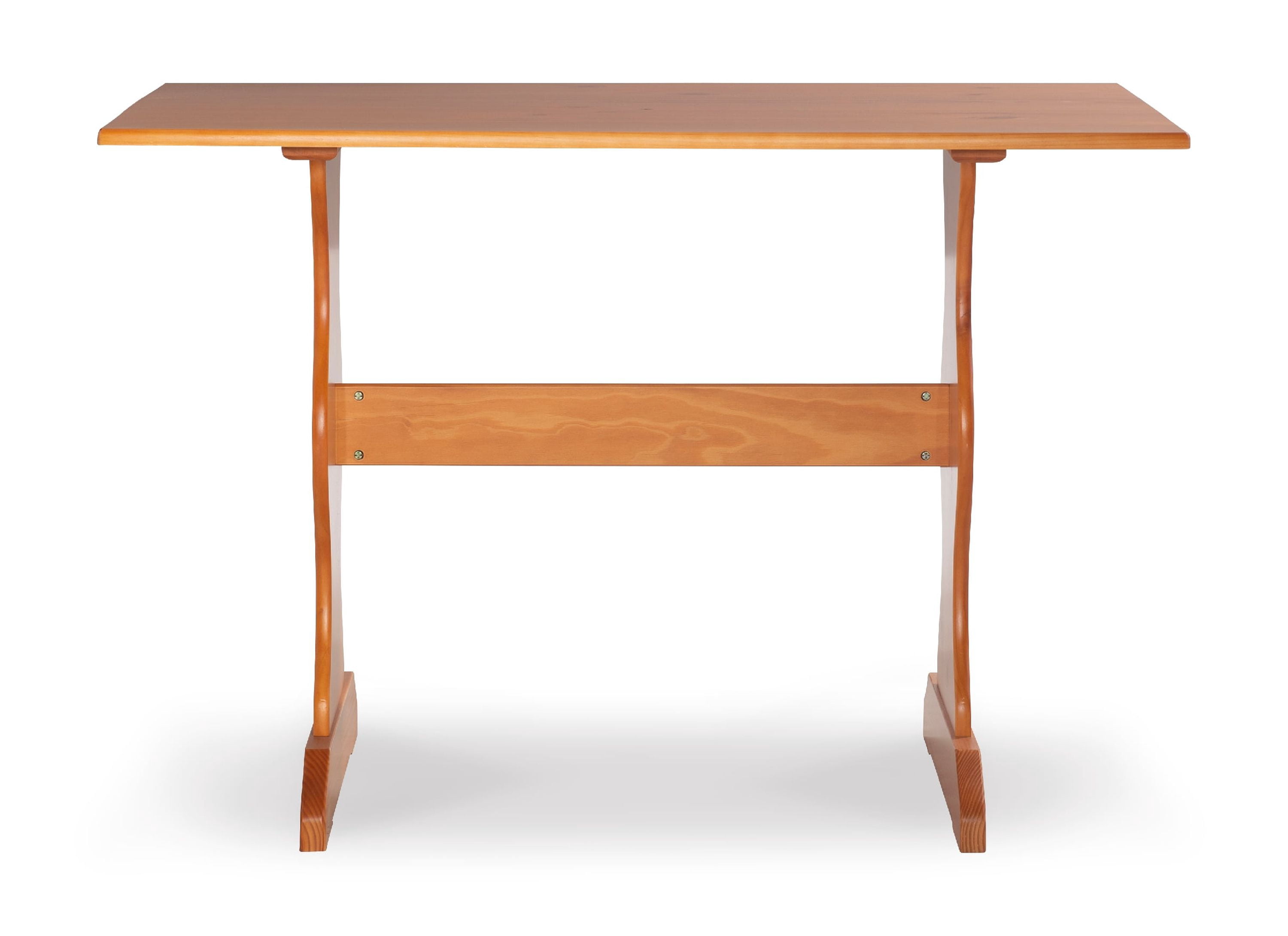 Linon Varden Nook Dining Table, Farmhouse Trestle Base, Solid Pine, Honey Finish, Compact 4-Person Seating