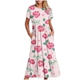 thumbnail image 1 of Robes d'Été Grande Taille pour Femmes 2024 Manches Courtes Col Rond Ample Imprimé Couleur Longue Robe Économisez jusqu'à 65 %!, 1 of 4
