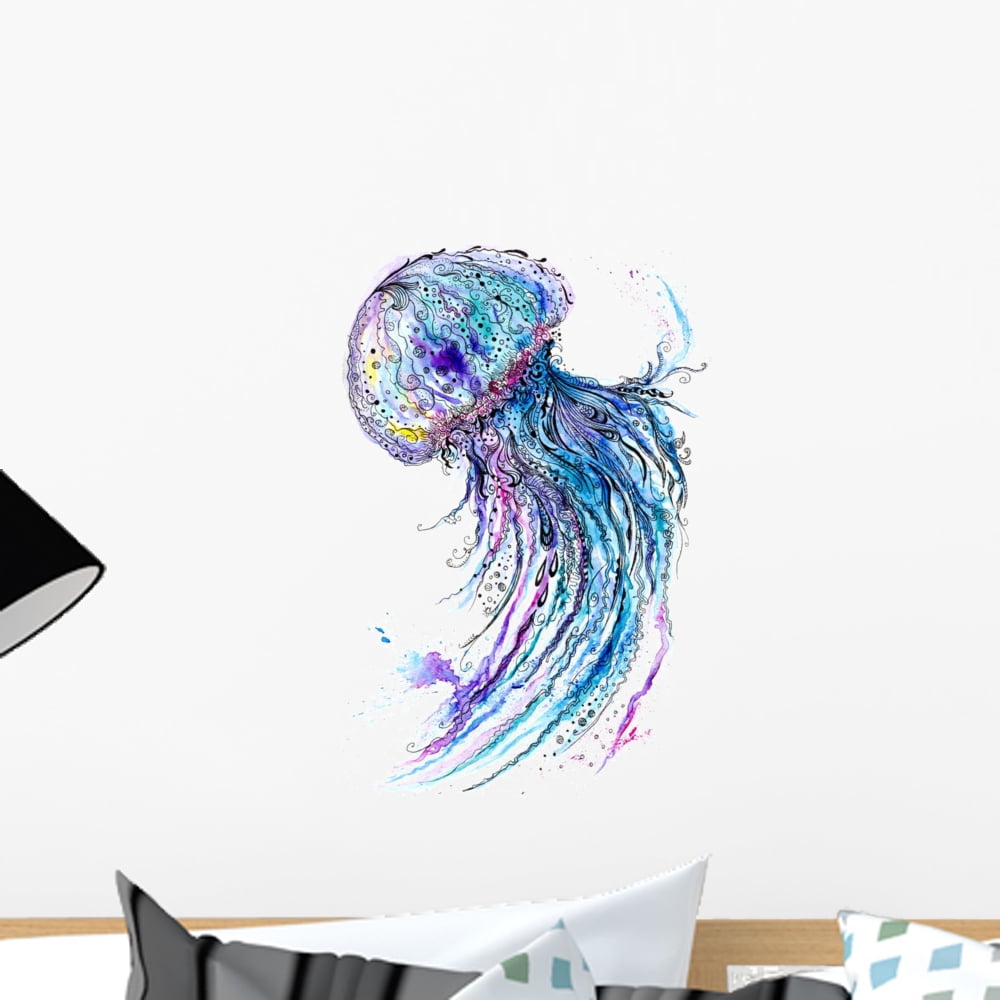 Jelly Fish Watercolor and Wall Mural Decal Sticker, Wallmonkeys Peel