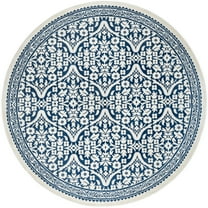 Madison Traditional 5' Round Dark Blue Polypropylene Indoor Area Rug