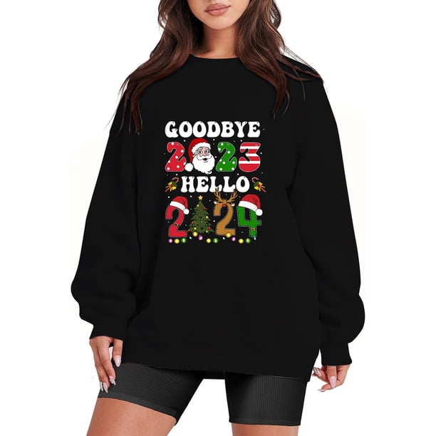 Gibobby Sudaderas de moda Navidad Mujer Casual Y 2 K Manga Larga Impreso Sudadera Suelta Sin Capucha Cuello Rojoondo Sudadera Blusa (Negro, S)