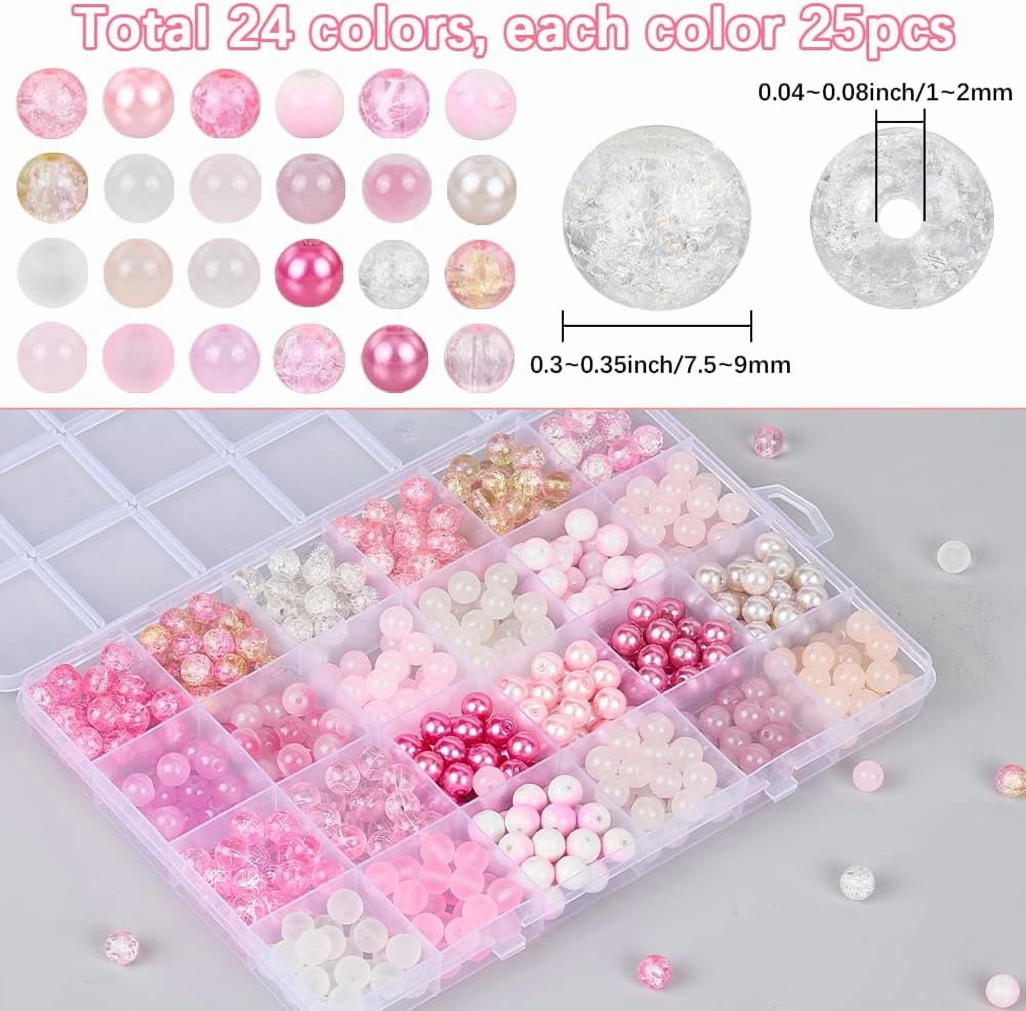 1 Box 600Pcs 24 Colors Pink Glass Beads 8mm Bulk Acrylic Pearl Beads Valentine's Day Wedding Small Round Transparent Frosted Loose Beads