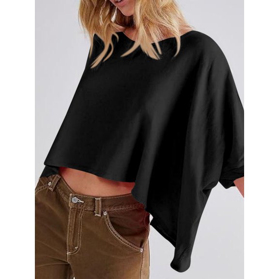 Women's Sleeve Crewneck T Shirts Loose Casual Summer Tops Comfy Basic Tees