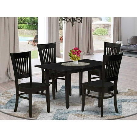 East West Furniture NFVA5-BLK-W 5-Piece dinette set 4 wood dining chairs with Slatted Back and wooden seat and Butterfly Leaf dining room table with Rectangular Top and 4 Legs- Black Finish East West Furniture NFVA5-BLK-W 5-Piece dinette set 4 wood dining chairs with Slatted Back and wooden seat and Butterfly Leaf dining room table with Rectangular Top and 4 Legs- Black Finish