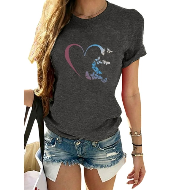 Innerwin T-Shirt Summer Ladies Tee Sport Short Sleeve Loose Fit Tops Deep Gray M