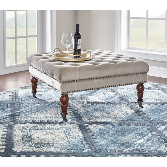 Linon Isabelle Velvet Square Tufted Ottoman, Multiple Colors