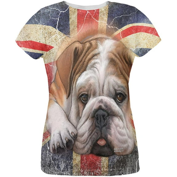 English Bulldog Union Jack Flag Live Forever All Over Womens T Shirt Multi MD