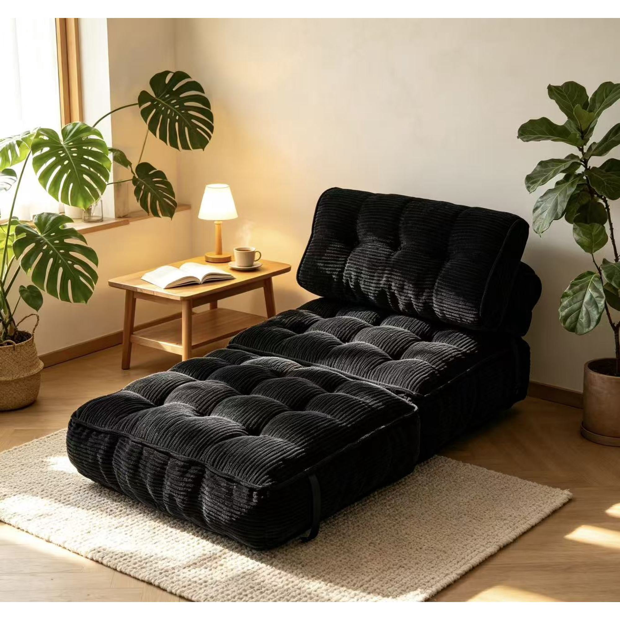 Leumius Folding Sofa Bed, Convertible Sleeper Chair with Pillow Foldable Mattress with Back Support, Portable Fold Out Chair Bed Comfy Floor Sofa Lounge for Living Room Bedroom Black