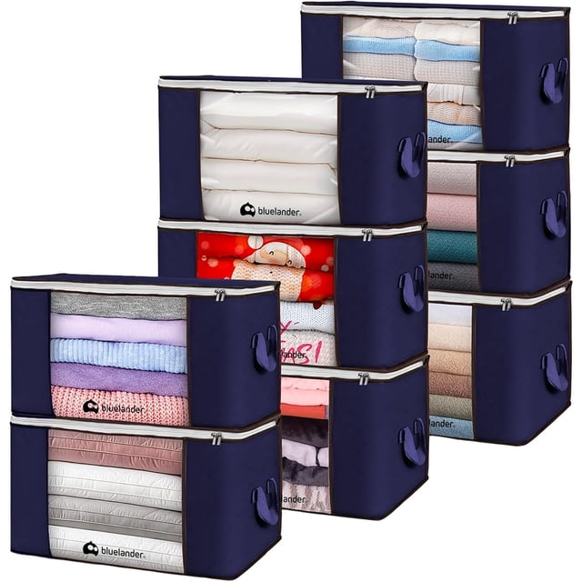 Set de 8 Bolsas Organizadoras Bluelander para Ropa, Mantas, Edredones, Cobijas, con Asa Reforzada, Azul Marino