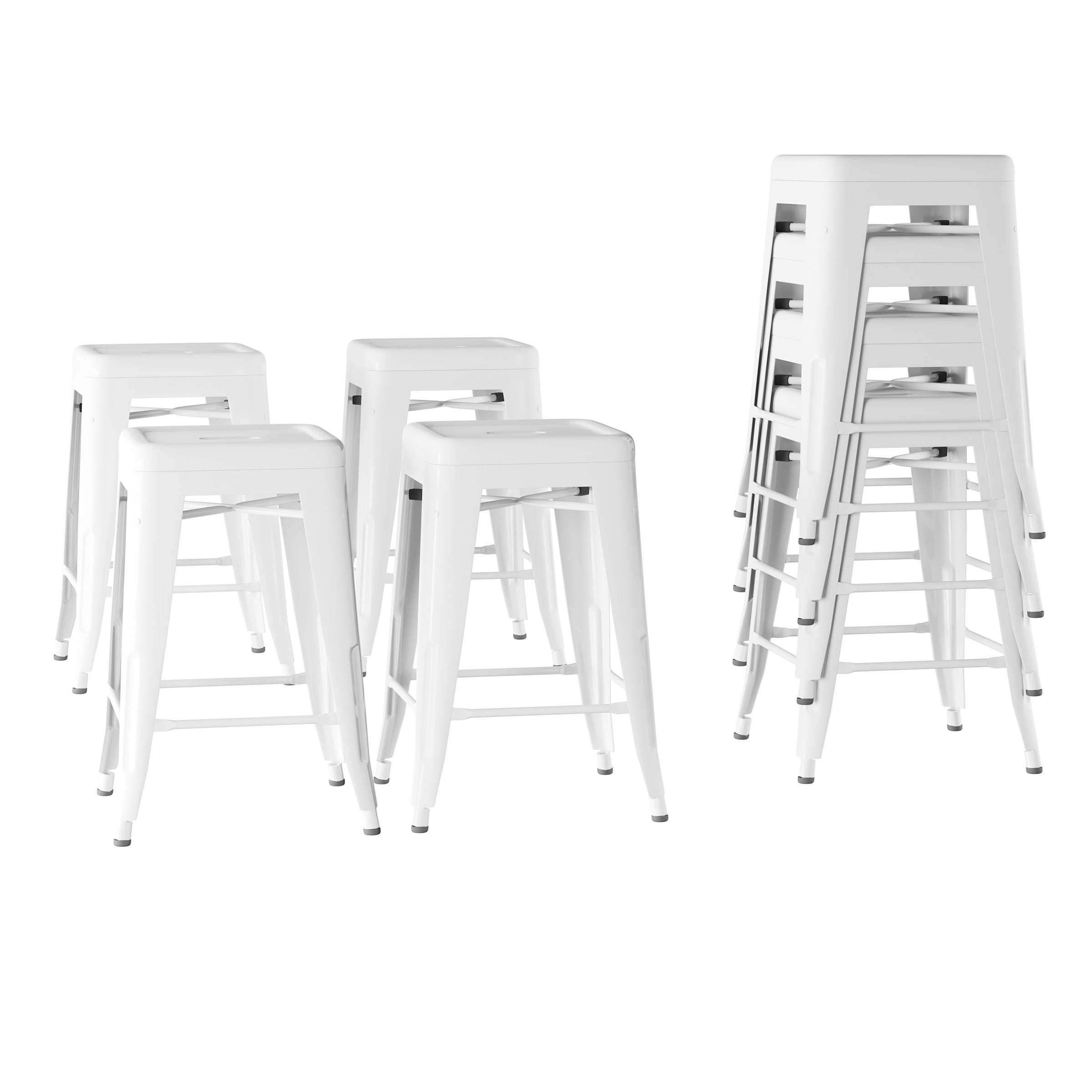 Metal Bar Stools Set of 4, 24" Stackable Stools, Square Industrial