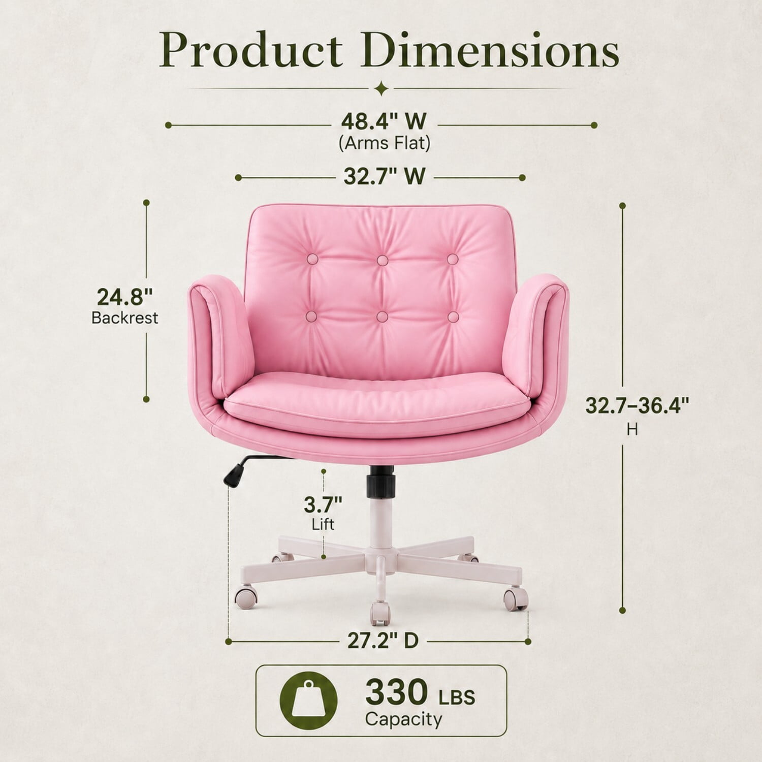 Easy4Home Criss Cross Office Chair with Wheels and Adjustable Armrests, Wide Seat PU Leather Swivel Computer Desk Chair, Pink