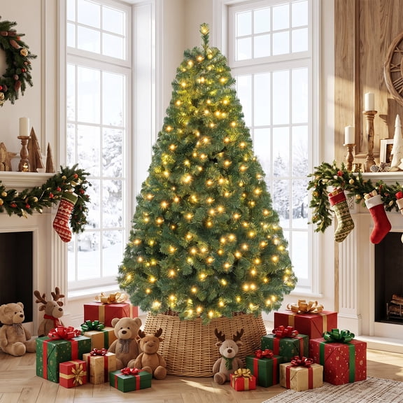 Gymax 6 FT Pre-Lit PVC Artificial Christmas Tree w/ 230 LED Lights & Metal Stand Green