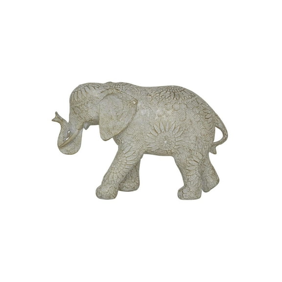 11" x 7" White Polyresin Elephant Sculpture, by DecMode
