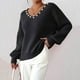 thumbnail image 4 of Suéter de cuello en V para mujer, suéter informal, suéter, tops, cuello en V, manga larga, blusa de punto, tops acrílicos para mujer, 4 of 7
