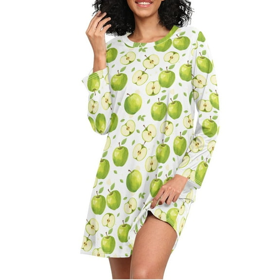 joogoo Apples Women's Long Sleeve Nightgown Sleepwear L