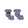 thumbnail image 2 of BemeyourBBs Newborn Baby Boys Summer Clothes Waffle Knit 2 Pieces Outfits Cute Tractor Embroidery Short Sleeve Romper Tops and Pockets Shorts Set, 2 of 9
