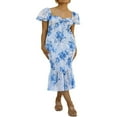 thumbnail image 1 of Femmes Été Manches Courtes Floral Wrap Froncé Ourlet Plissé Swing Midi Robe de Soleil, 1 of 8