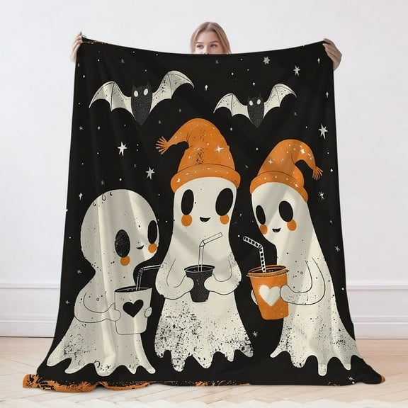 Flannel Blanket, Halloween Ghost Blanket, Machine Washable Soft Warm Blanket, Office Living Room Sofa Air Conditioner Blanket, Halloween Gift