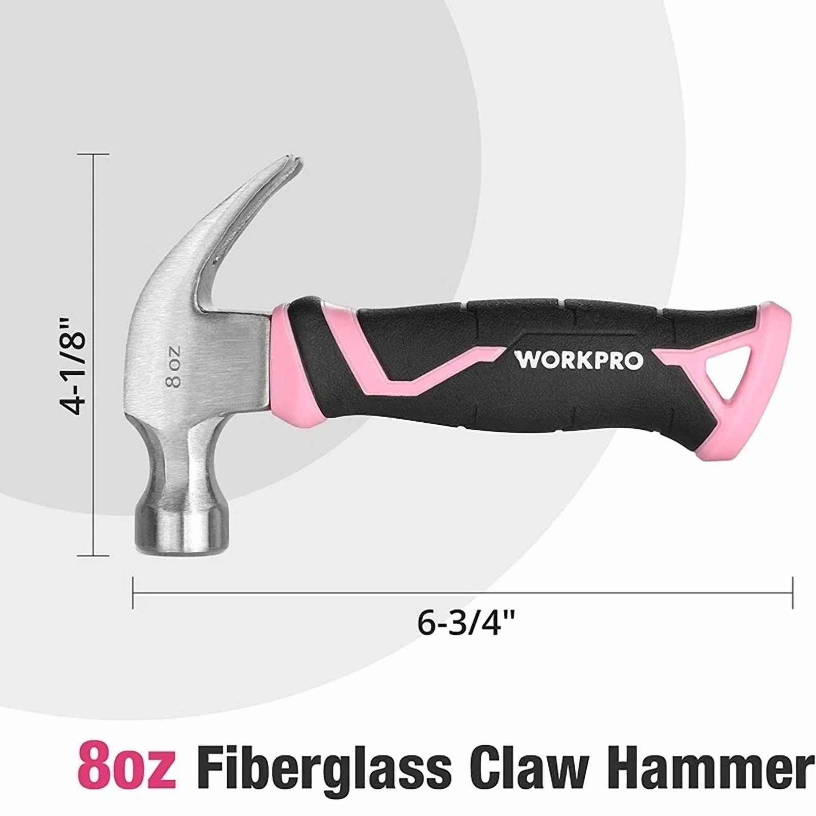 PRIME - Workpro 8Oz Claw Hammer Forged Hardened Steel Head Smooth Face Fiberglass Handle