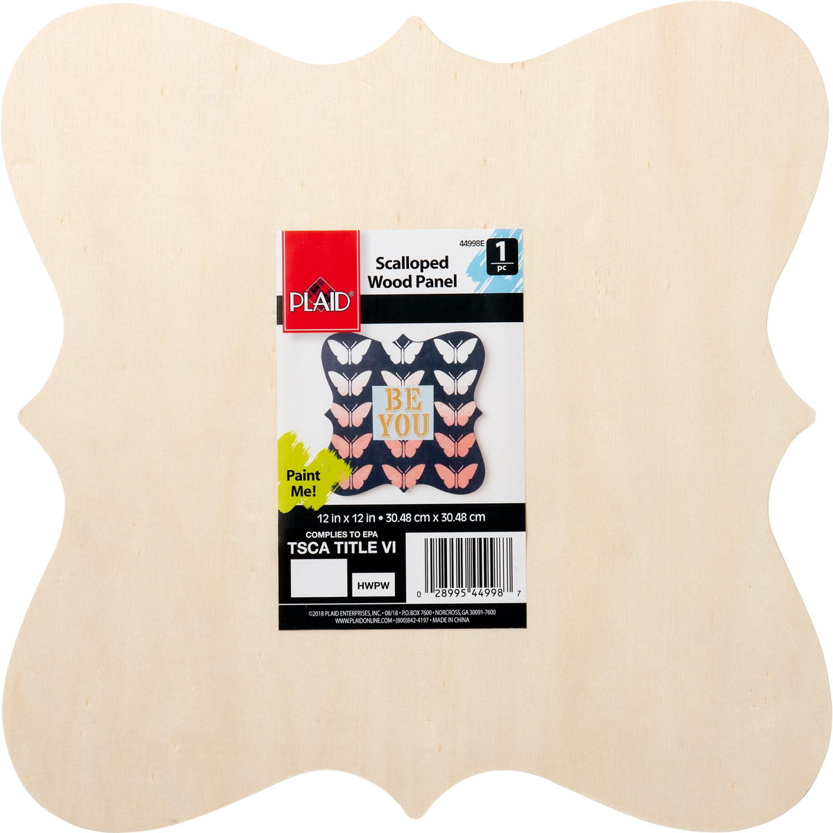 Plaid Unpainted Wood Surface, Scalloped Edged Wood Panel Shape, 1 Piece, 12" x 12"