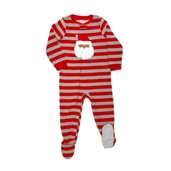 Carter's Toddler Boy's Gray and Red Striped Santa Fleece Footed Pajama Sleeper (Size 4T)