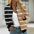 thumbnail image 2 of Olyvenn Bomber Jacket Women Fashion Striped Printed Jackets Windbreaker Cropped Coats Zip Up Long Sleeve Coat with Pockets Khaki 10, 2 of 5