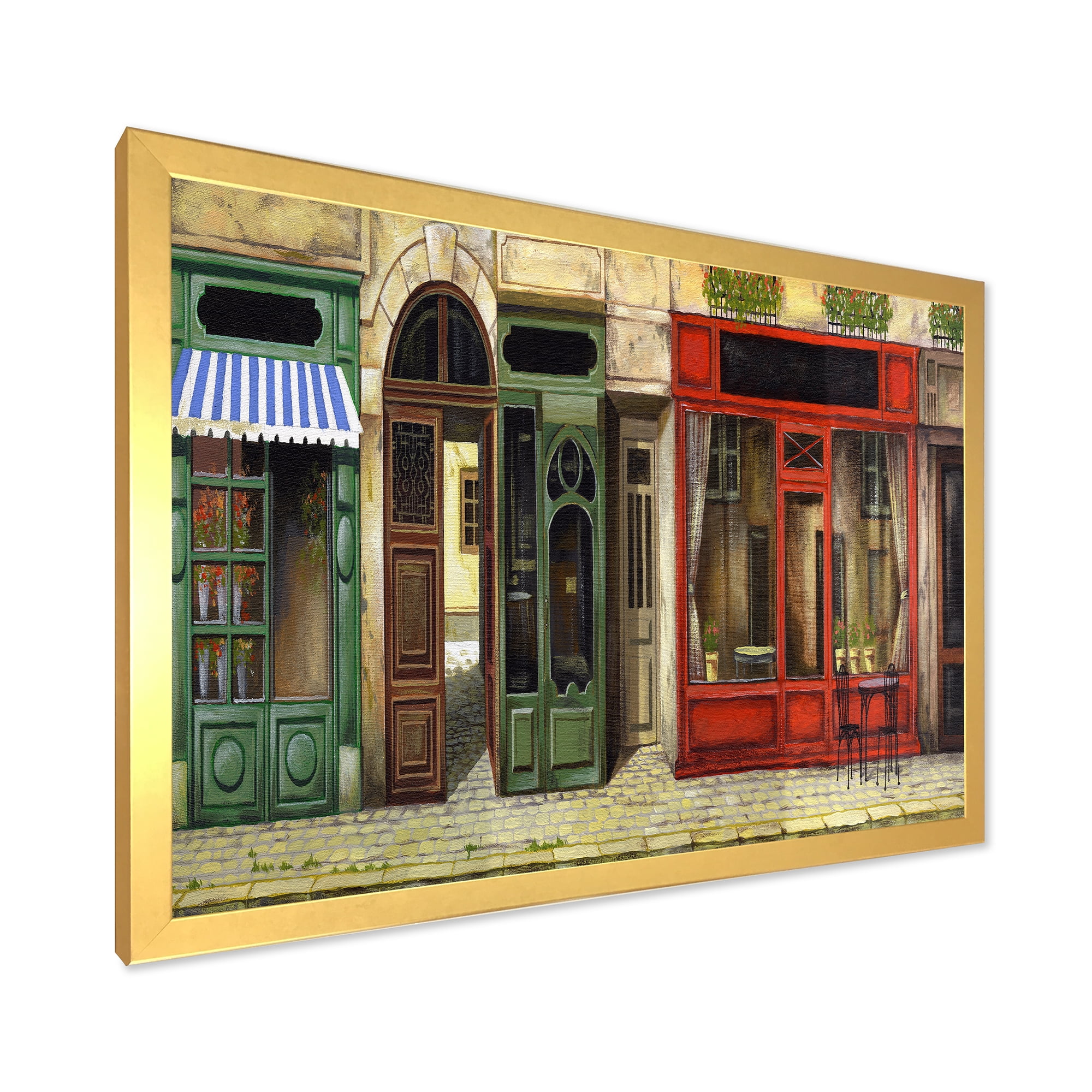 Designart 'Red Facade of Charming Shop In Paris Street II' French Country Framed Art Print
