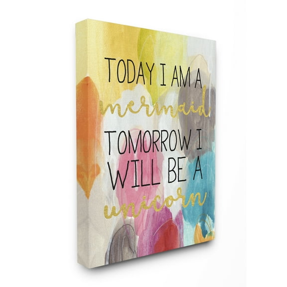 The Kids Room by Stupell Today Mermaid Tomorrow Unicorn Canvas Wall Art by Daphne Poselli