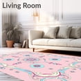 thumbnail image 2 of ODIKA 5'x7' Machine Washable Non-Slip Area Rug, Pastel Blossom with Ornate Interlocking Motifs High Traffic Rug, Pink, 530735, 2 of 7