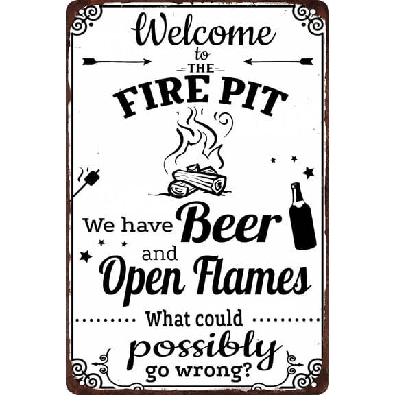 Retro Open Flames Fire Pit Outdoor Camping Metal Tin Sign 8x12 Inch