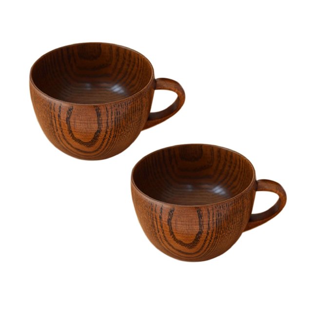 Oleegame 2PC Glass Bottle Wood Primitive Coffee Beer Handmade Tea Milk Natural Mug Kitchen,Dining & Bar Brown