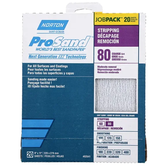 Norton 68174/02641 9" X 11" 80 Grit Sandpaper Sheets 20 Count