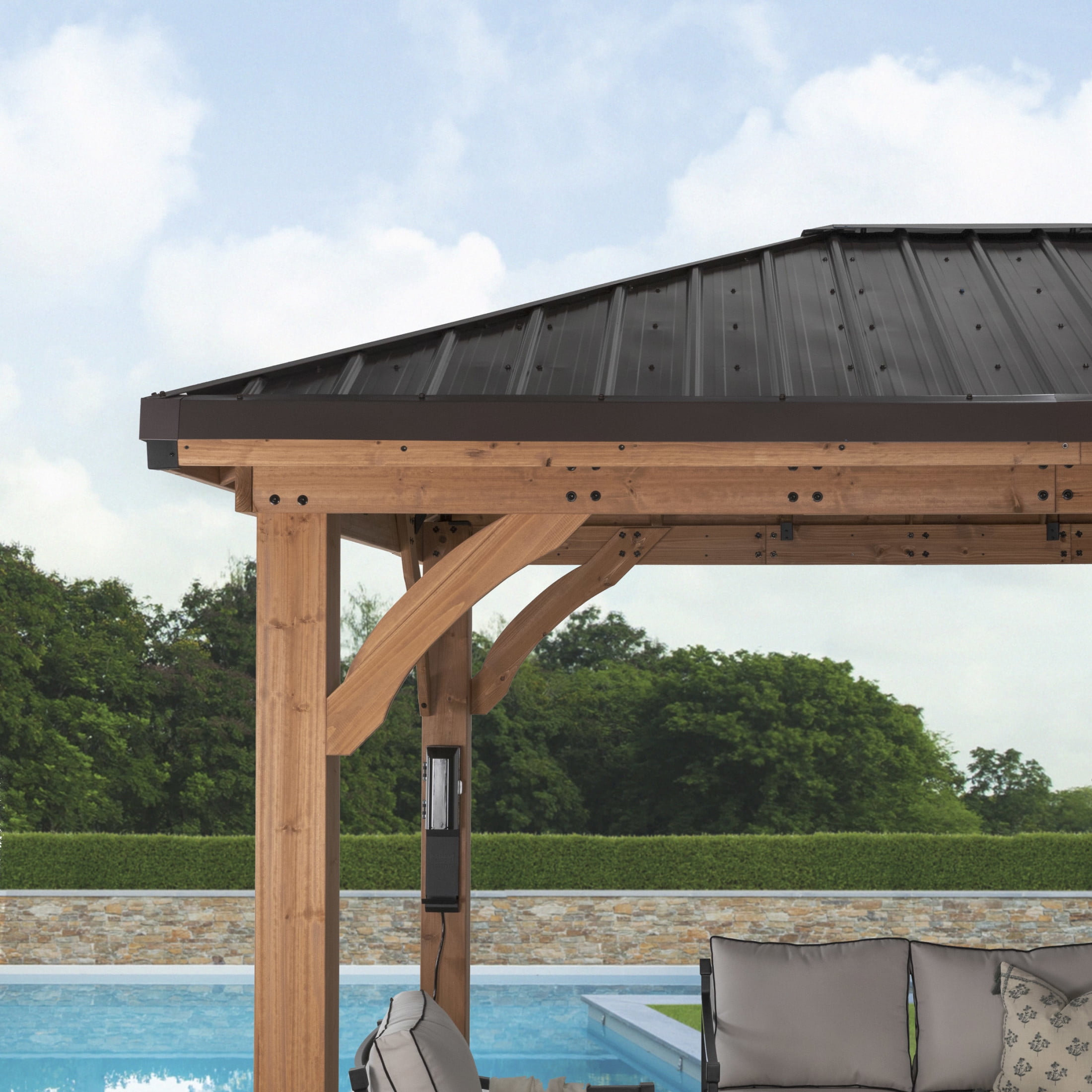 Backyard Discovery Barrington 12' x 10' Cedar Wood Gazebo, Galvanized Steel Roof, PowerPort