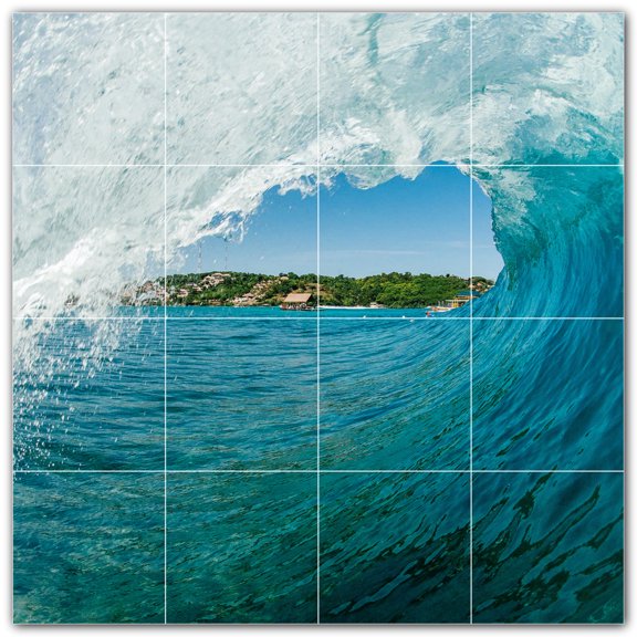 Picture-Tiles.com: Waves Ceramic Tile Wall Mural WAL501150-44S. 17"W x 17"H using (16) 4.25" x 4.25" Ceramic Tiles-Satin Finish