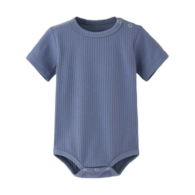 MIASHUI Grenouillère d'Été pour Bébé à Manches Courtes, Garçons Filles, Barboteuse Tenue Rampante, Bleu, 9-12 Mois