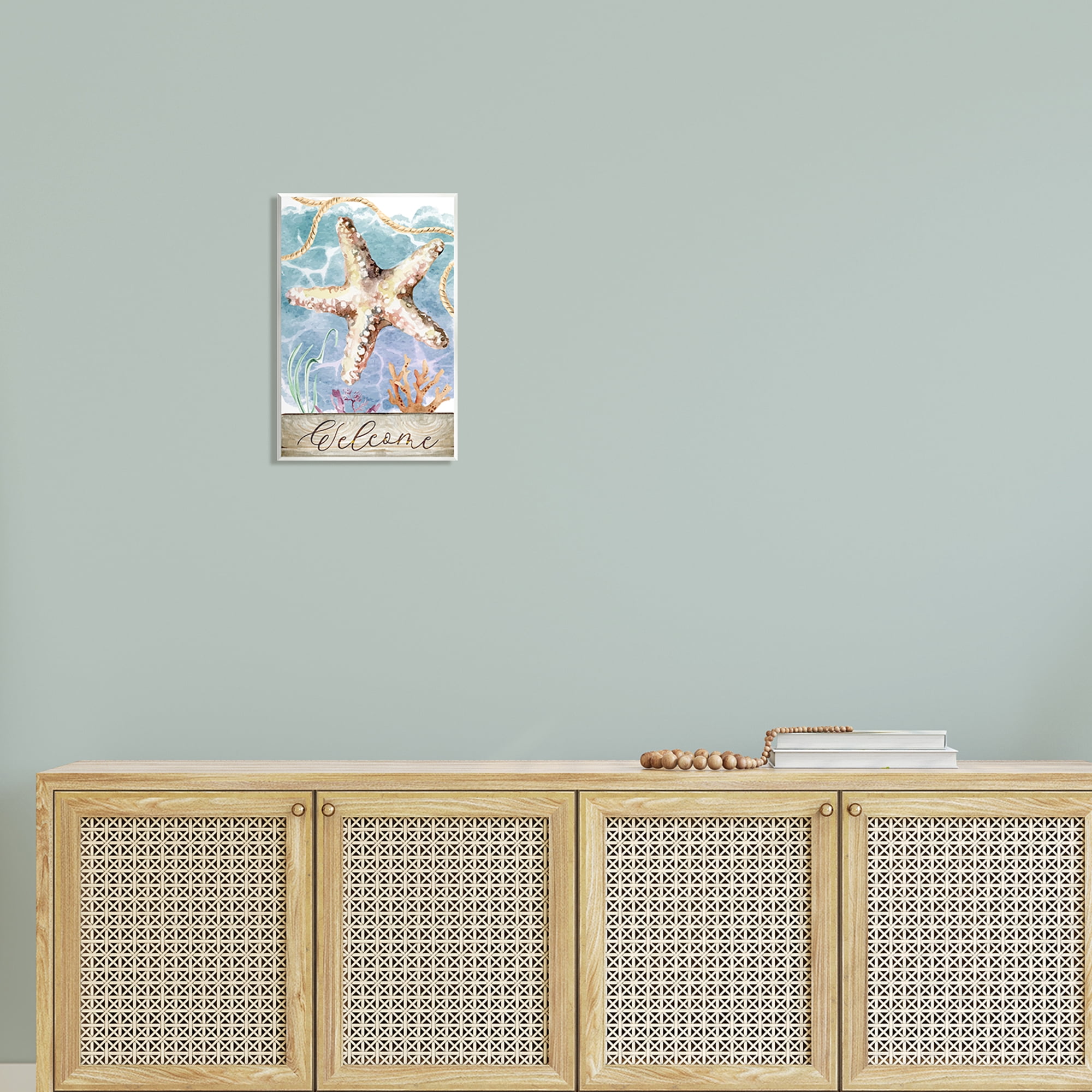 Stupell Aquatic Beach Welcome Starfish Landscape Painting Wall Plaque Unframed Art Print Wall Art
