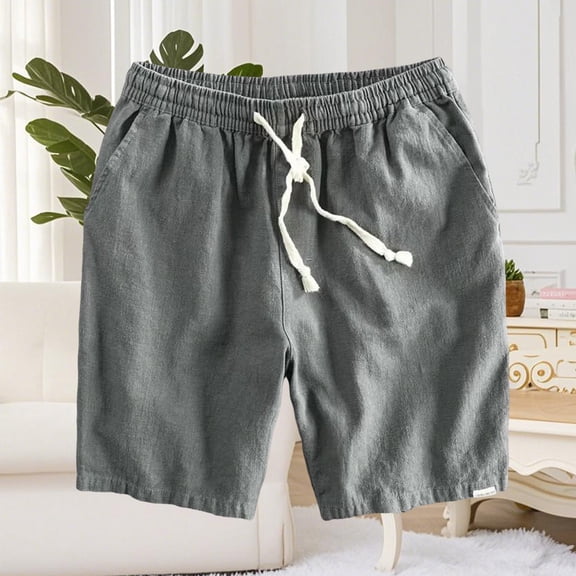 Bosfbaoi Mens Casual Shorts - Cotton Linen Drawstring Summer Beach Stretch Twill Chino Golf Shorts
