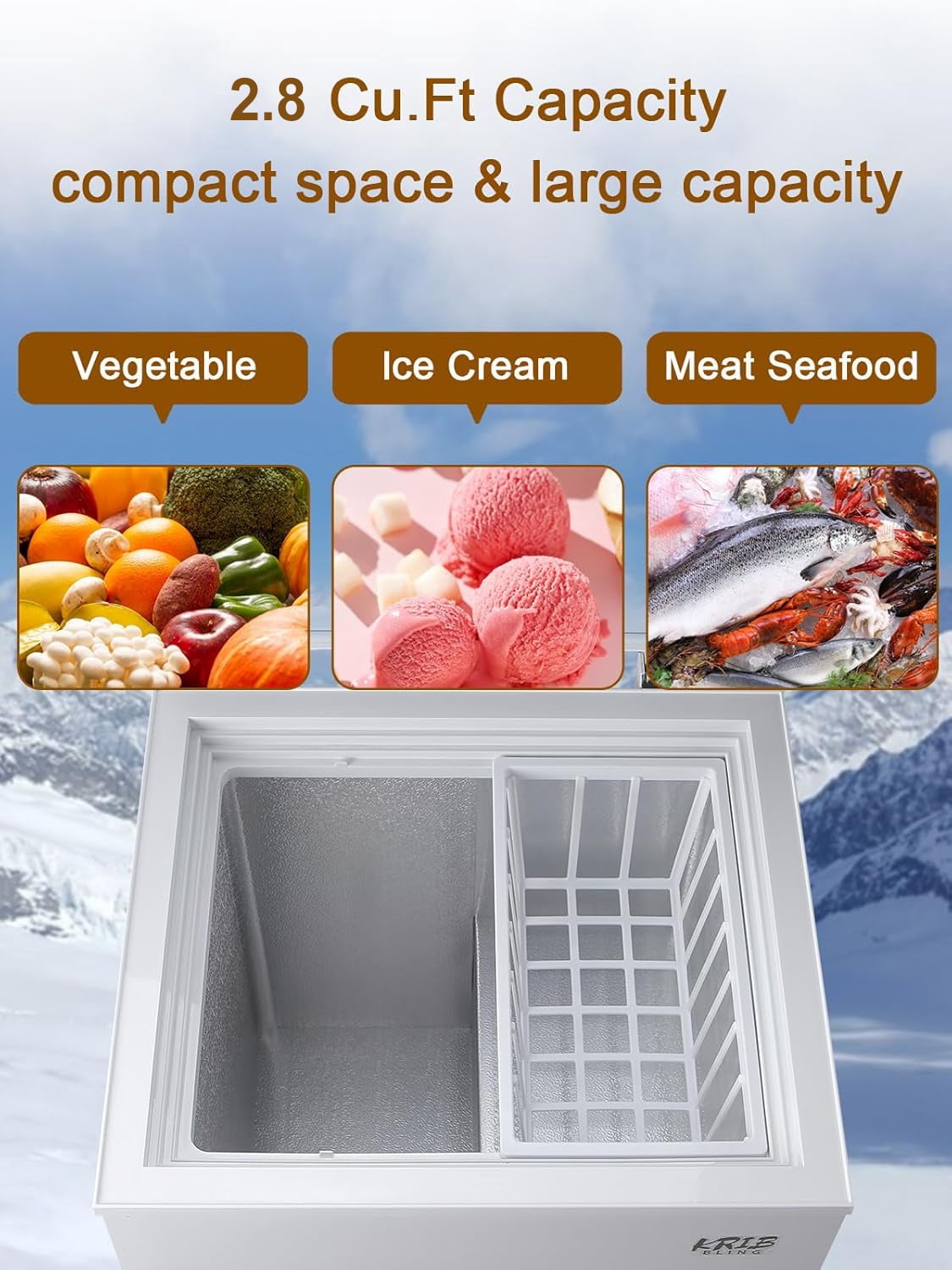Kcpolre 2.8 Cu.ft Chest Freezer, Compact Deep Freezer with Top Mini 7 Gears Temperature Control Open Door and Removable Storage Basket, White