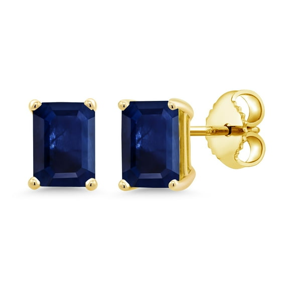 Gem Stone King 3.12 Ct Blue Sapphire Stud Earrings for Women Men | 18K Yellow Gold Plated Silver | 7X5MM Emerald Cut | Fine Jewelry Gifts for Her Him Mom Dad Wife Husband